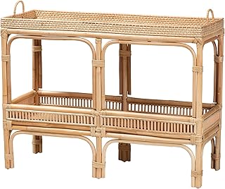 Bali & pari Lombok Modern Bohemian Natural Rattan 2-Tier Console Table
