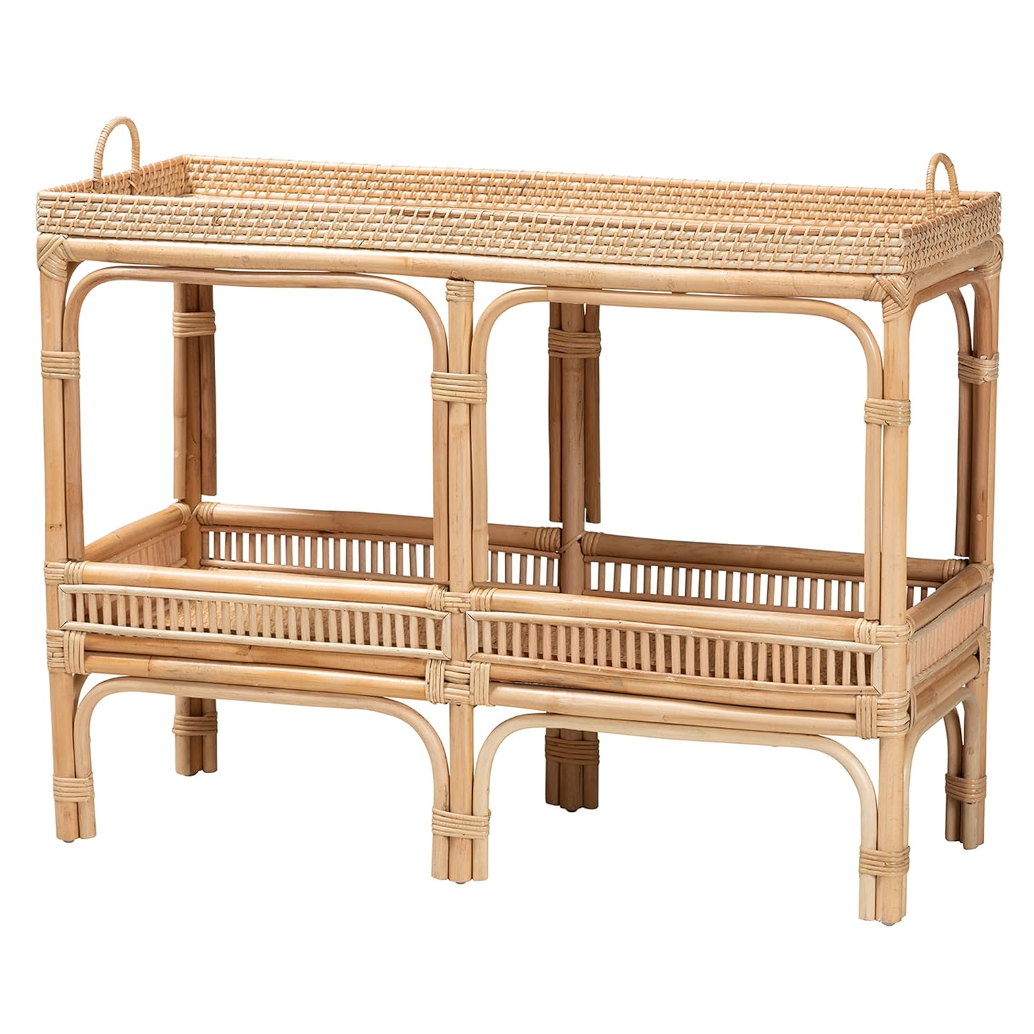 Bali pari Lombok Modern Bohemian Natural Rattan 2-Tier Console Table