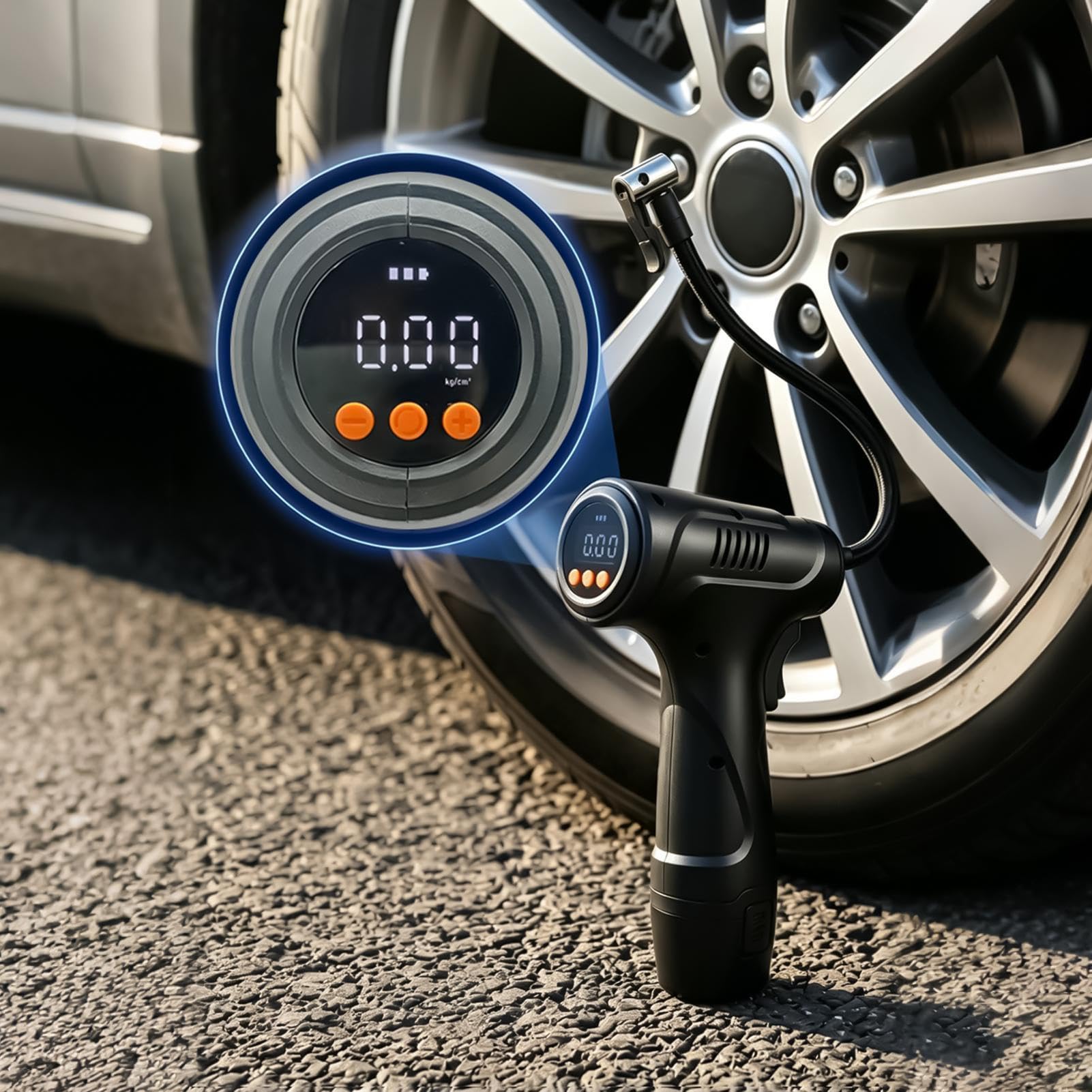Inflator Luftpumpe Digitalanzeige mit LED-Leuchten Manometer | Auto-Luftpumpe, tragbar, für Fahrrad, Motorrad, Ball, Auto, LKW, SUV, Wohnmobil, Limousine, Zuhause, Reisen, Roadtrip