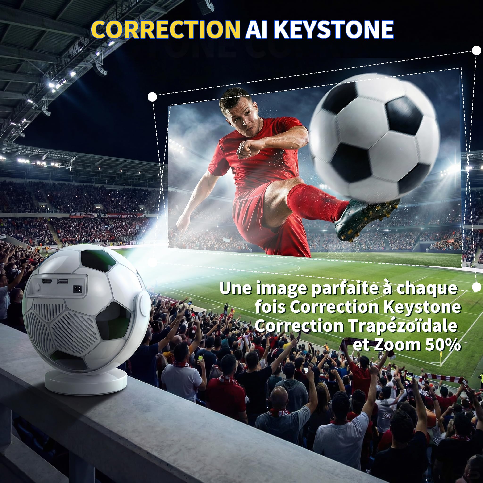 [Built-in Apps & 2026 Football Projecteur] Mini Projecteur 4K 1280P with WiFi 6 and Bluetooth 5.4 Auto Keystone 360° Rotatable Videoprojecteur Portable Compatibile with HDMI/TV Stick - White