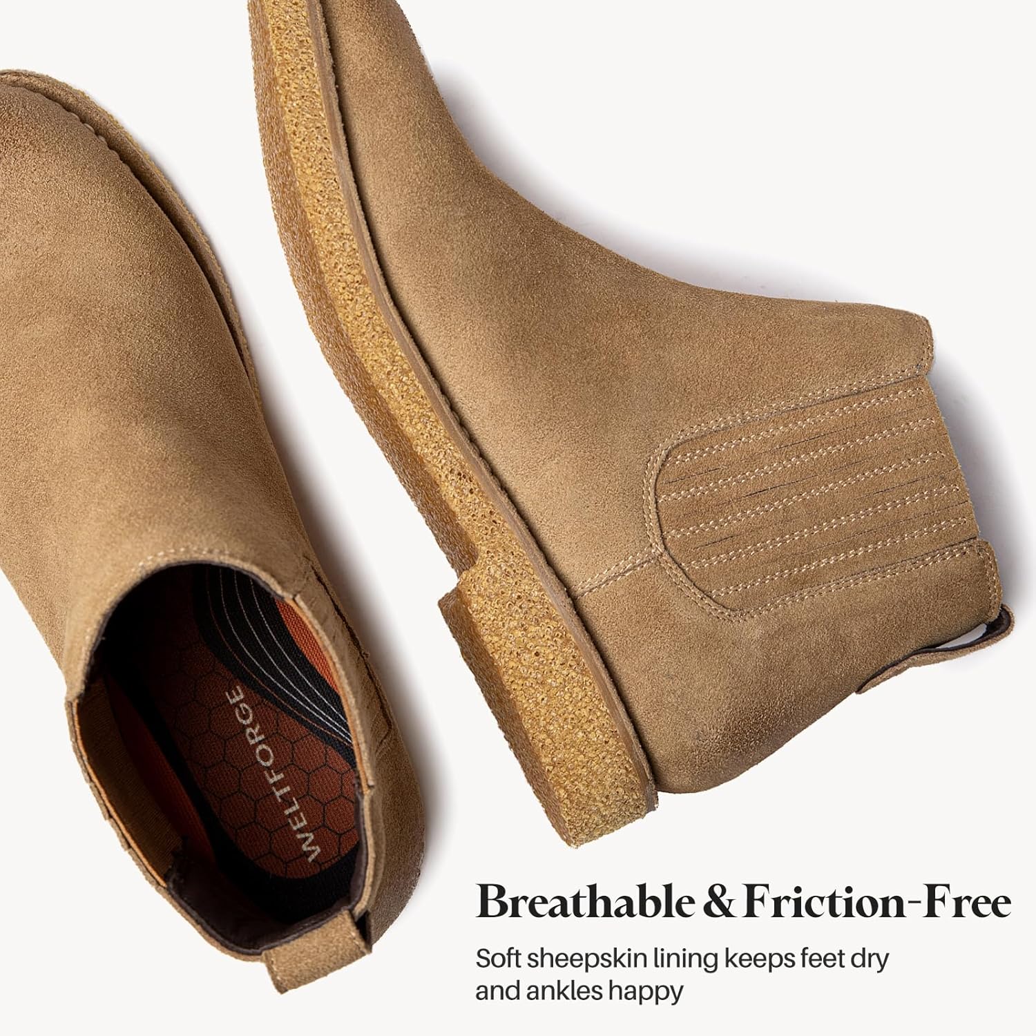 Men's Welted Suede Leather Chelsea Boots Lightweight Rubber Foam Sole Casual Ankle Boot