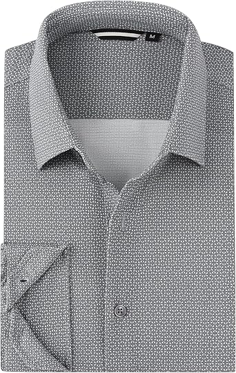 Esabel.C Mens Print Button Down Shirts High Stretch Long Sleeve Breathable Regular Fit Easy Care Knit Dress Shirts for Men