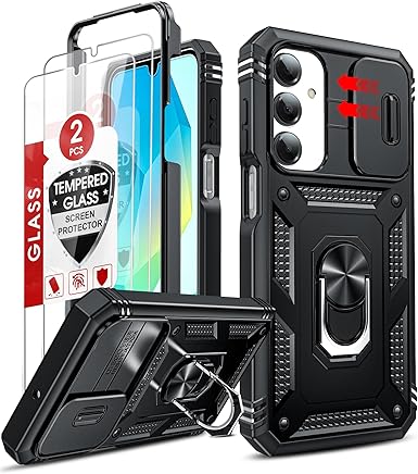 LeYi for Samsung Galaxy A17/A16-5G Phone Case: Samsung A17 Case with Screen Protector [2 Packs], Camera Cover, Military-Grade Heavy Duty Active Outdoor Protection para Galaxy A 17 5G Case, Black