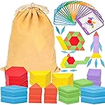 LovesTown 209 PCS Shapes Wooden Pattern Blocks for Kids,Geometric with Activity Cards and Storage Bag, Educational Tangram Puzzles,Great Learning Gift from Parents or Teachers
