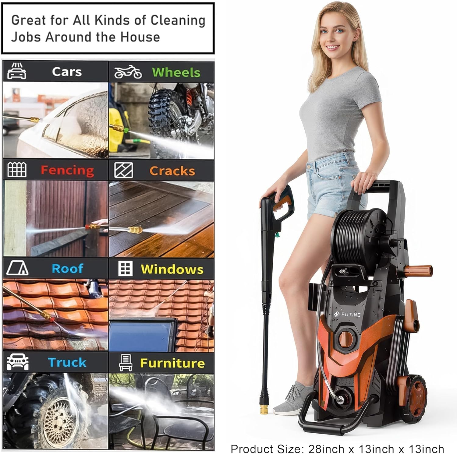 2026NEW Pressure Power Washer 4500PSI with 4 Quick Connect Nozzles, Inlet Hose & Filter, Foam Cannon for Cars/Fences/Driveways/Patios/Home Cleaning, Red