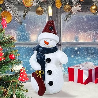 Wondise Christmas Flameless Candles with 6hrs Timer, Snowman Battery Operated Flameless Flickering Candles with 3D Wick Real Wax LED Candles for Christmas Holiday Indoor Decoration (2.6"x7.8")