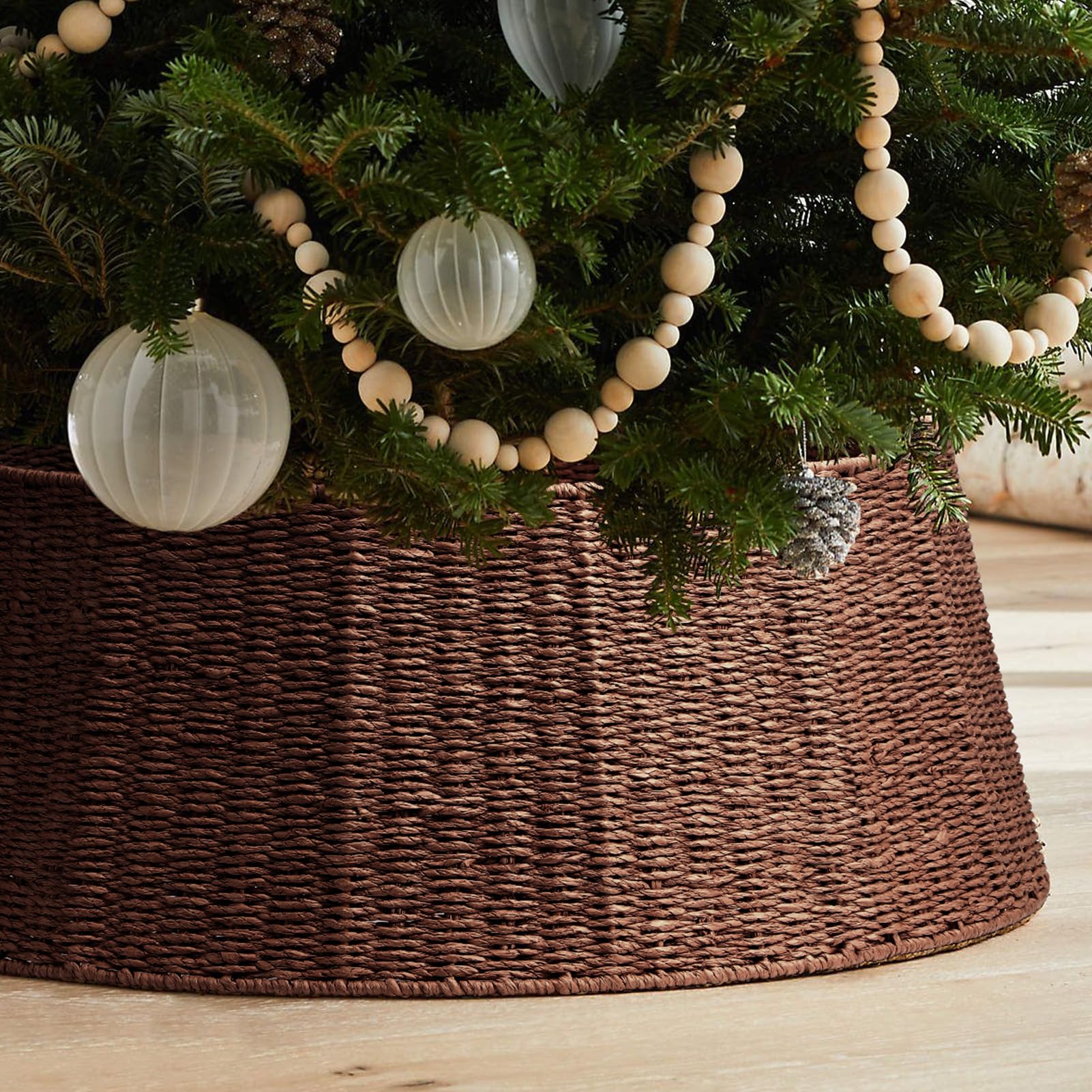 Hommtina Christmas Tree Collar,Christmas Tree Base Christmas Tree Basket Collar for Home, Living Room,for Covering Tree Stand (Brown)