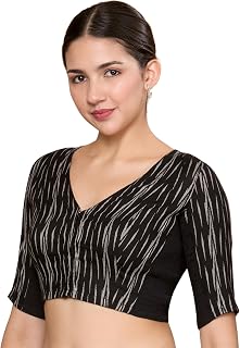 Studio Shringaar Women's Cotton Half Sleeves Ikat Stretchable (Smocked) Readymade Saree Blouse Price In India