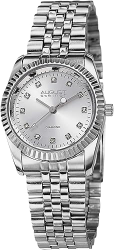 August Steiner reloj clásico para mujer 12 marcadores de hora de diamantes genuinos Bisel de monedas en pulsera de acero inoxidable AS8046