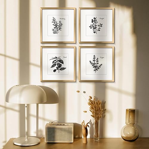 Miniatura 6 de ArtbyHannah Decoración de pared de cocina, arte moderno con marco dorado de 10 x 10 pulgadas, con hierbas, plantas, imágenes botánicas para