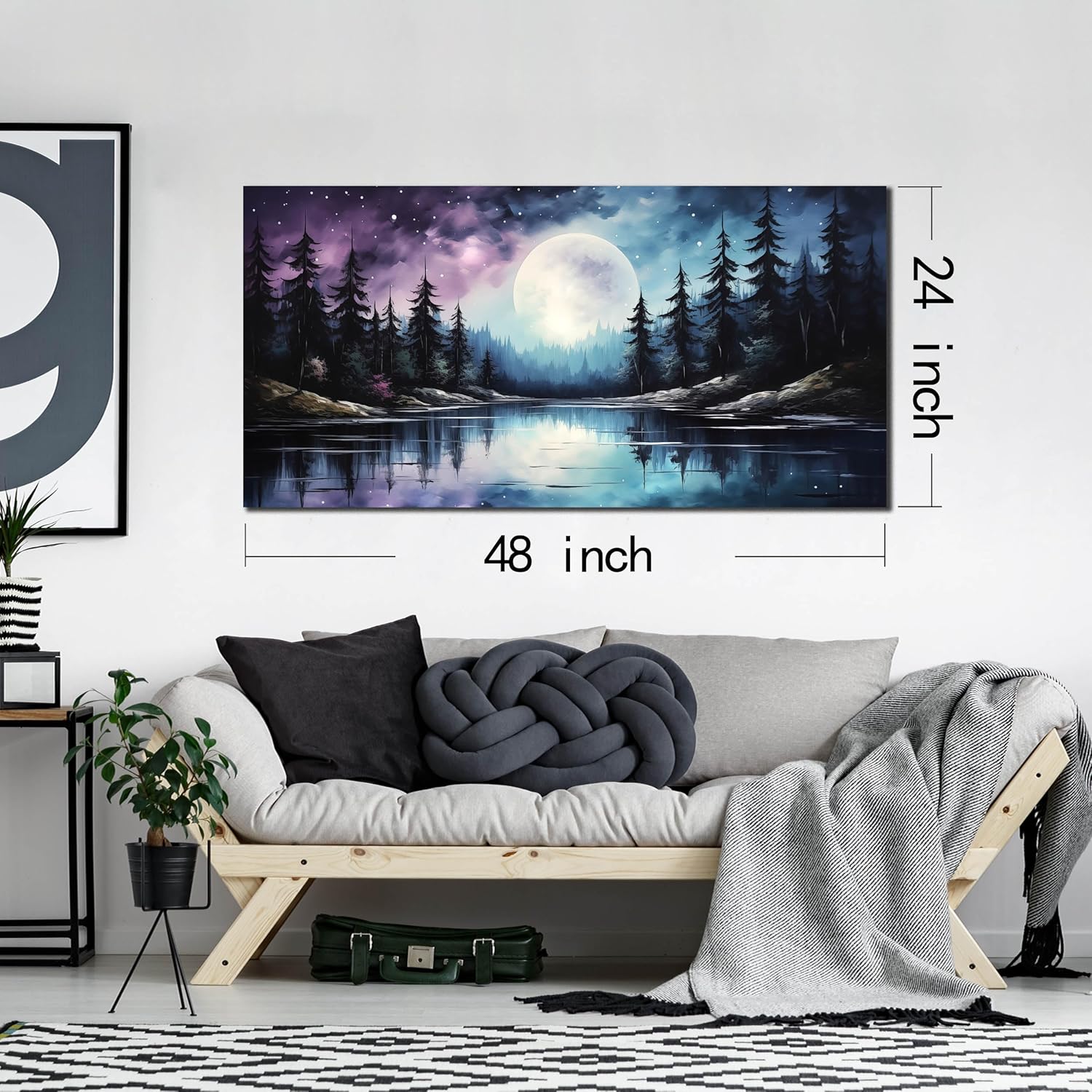 AOZEMI Large Forest Wall Art Landscape Canvas Moon Pictures for Living Room Office Bedroom Modern Nature Wall Decor 24x48 - Image 6