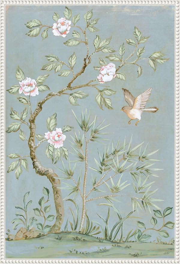 Amanti Art Framed Canvas Wall Art 33x23 Spring Flower Mural II Blue by Julia Purinton, Framed Wall Art Canvas, Flowers Artwork, Traditional Decor, Large Poster Painting for Living Room, Bedroom,
