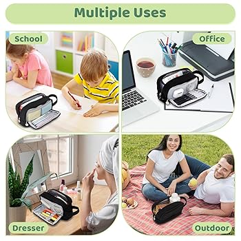 Astuccio Scuola Alyvisun - Grande Capacità 3 Scomparti, Tela Resistente, Con Maniglia - Foto 6