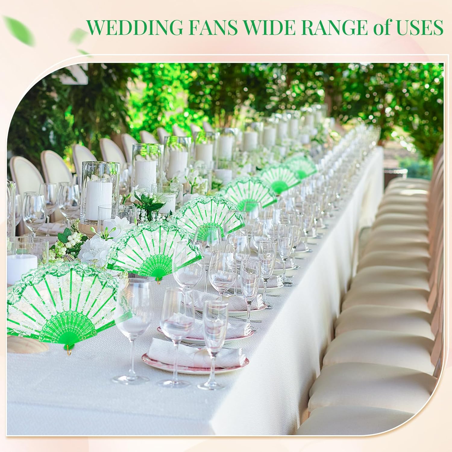 Beeveer 24 Pack Lace Folding Hand Fans, 16.7" x 9.1" Open Size Vintage Folding Hand Fans for Wedding Bridal Shower Favors, Party Supplies(Green,Classic Style)