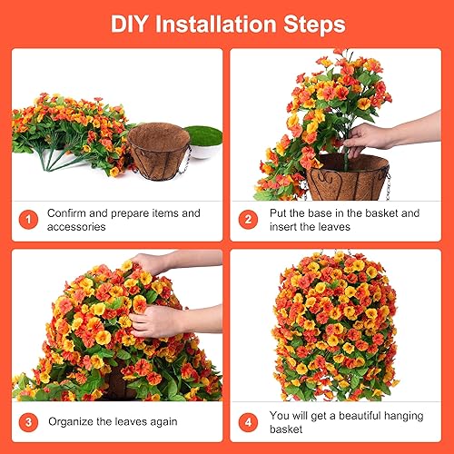 Miniatura 41 de Artificial Flowers with Hanging Basket, Outdoor Faux Plants Silk Morning Glory Vines, Fake Green Arrangement for Garden Patio Spring Summer