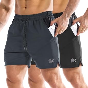 BROKIG Mens LightArmor Gym Shorts with Pocket,Fitted Quick Dry 5 Inch Inseam Athletic Shorts for Workout Exercise