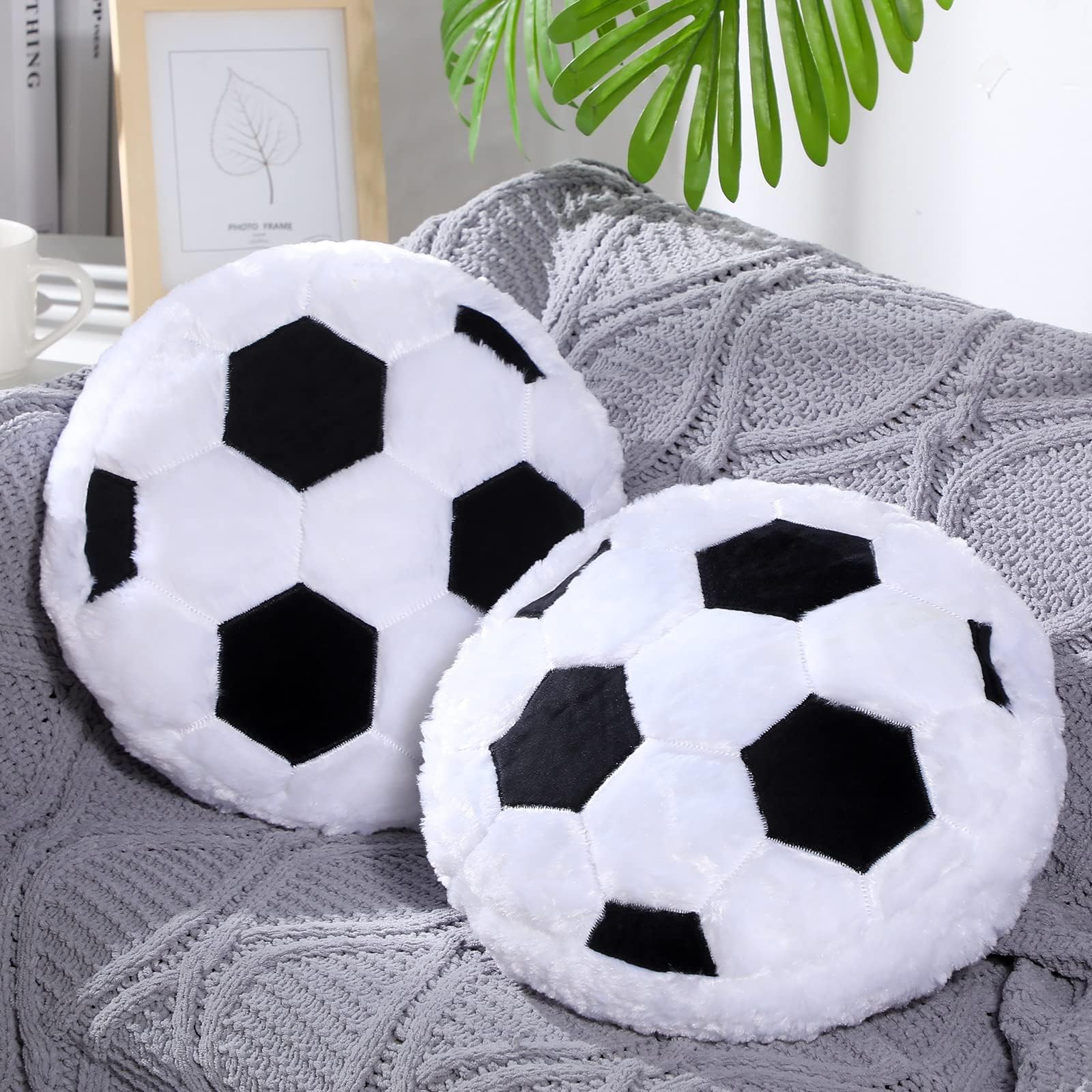 Jetec 2 Pcs Sports Pillow Fluffy Soft Throw Pillow Cute Shaped Sports Decor Round
