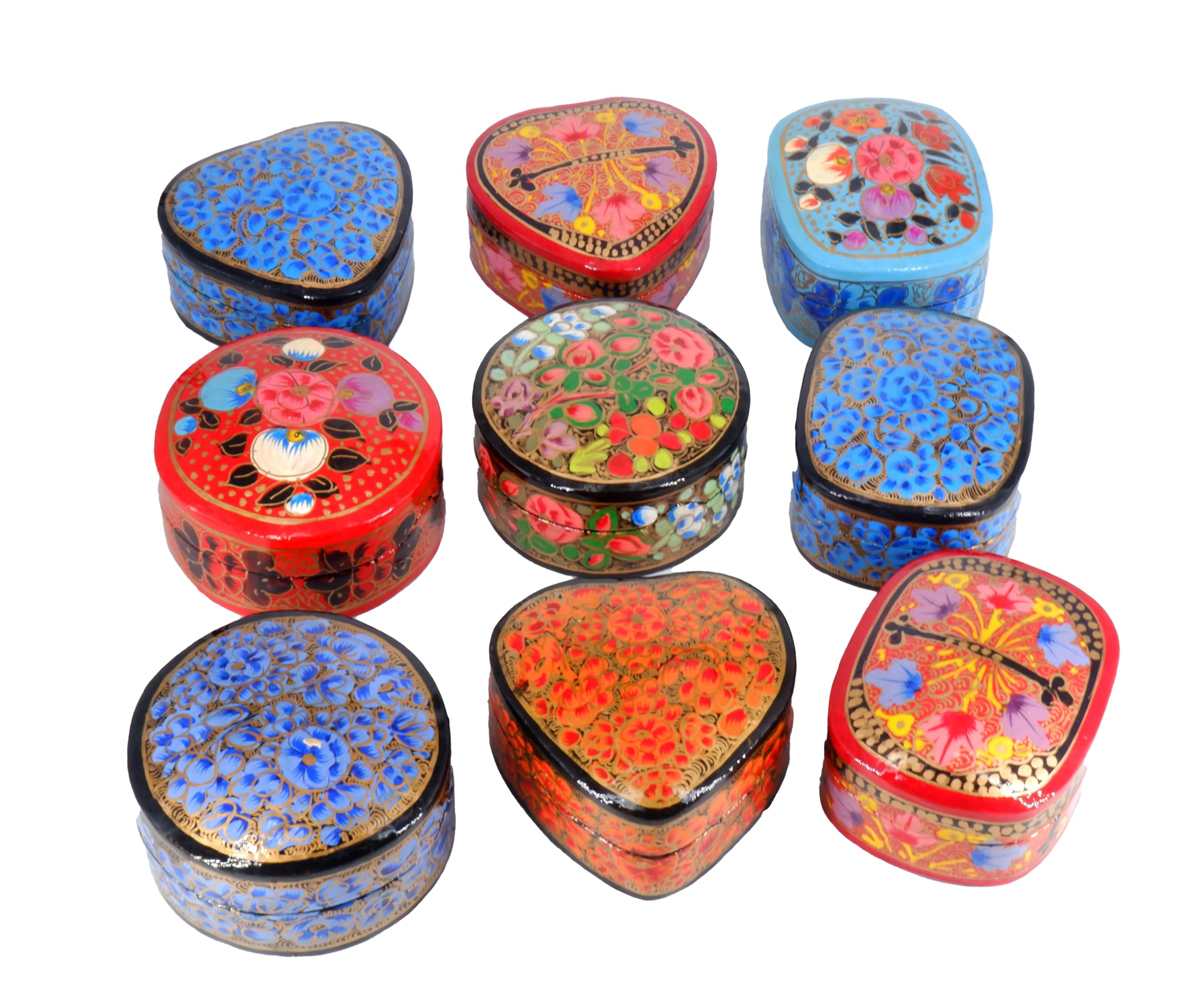 Kashmiri Paper Mache Ring Box, Hand-Painted Floral Design, Assorted Colors and Shapes (Set of 3 Pieces, Random Colour)-image-23