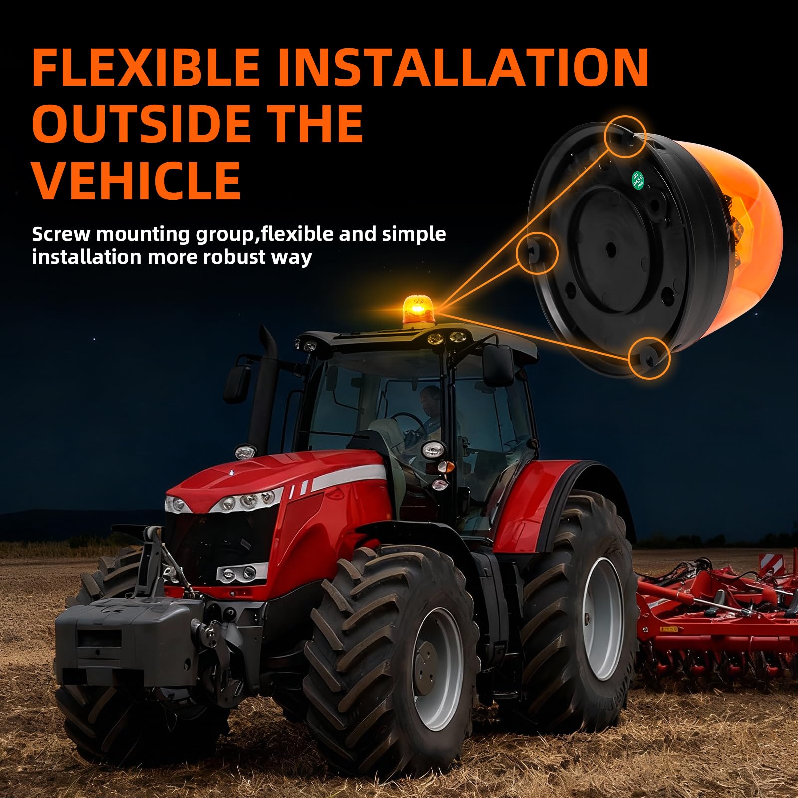 LED Rundumleuchte Blitzleuchte 7 Modus, 12V/24V Gelb Rundumleuchte LED Warnleuchte mit Schraubenmontage, E9 Mark & Wasserdicht IP67, Warnlicht für Traktor Auto LKW Golfwagen