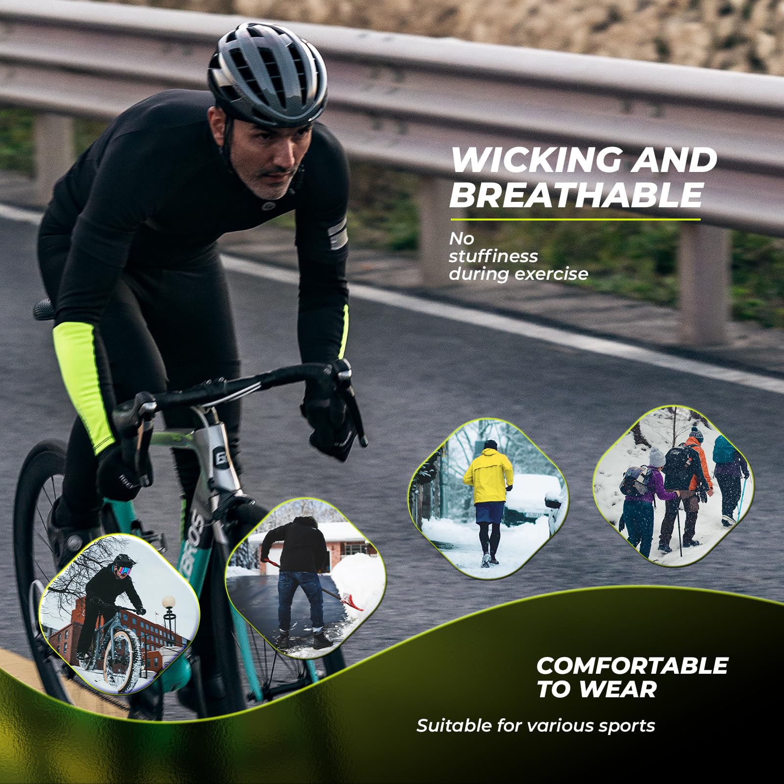 ROCKBROS Perneras de Ciclismo Invierno, Calentadores de Piernas Polar Térmico a Prueba de Viento Antideslizante para Hombre Mujer, para Bicicleta Running Deportes