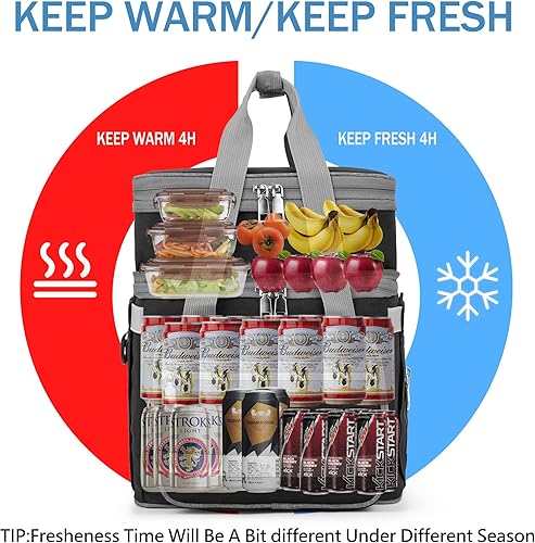 Miniatura 5 de Lonchera para mujer, lonchera aislada de doble cubierta para adultos, lonchera a prueba de fugas para hombres con correa ajustable para el hombro,