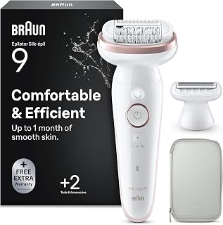 Braun Silk-épil 9 Epilierer Damen mit Schwenkbarem Kopf für Eine Einfache Haarentfernung, Wet&Dry, Langanhaltend Glatte Haut, Wasserdicht — Inkl. Rasieraufsatz und Trimmeraufsatz — 9-030, Weiß/Rosa