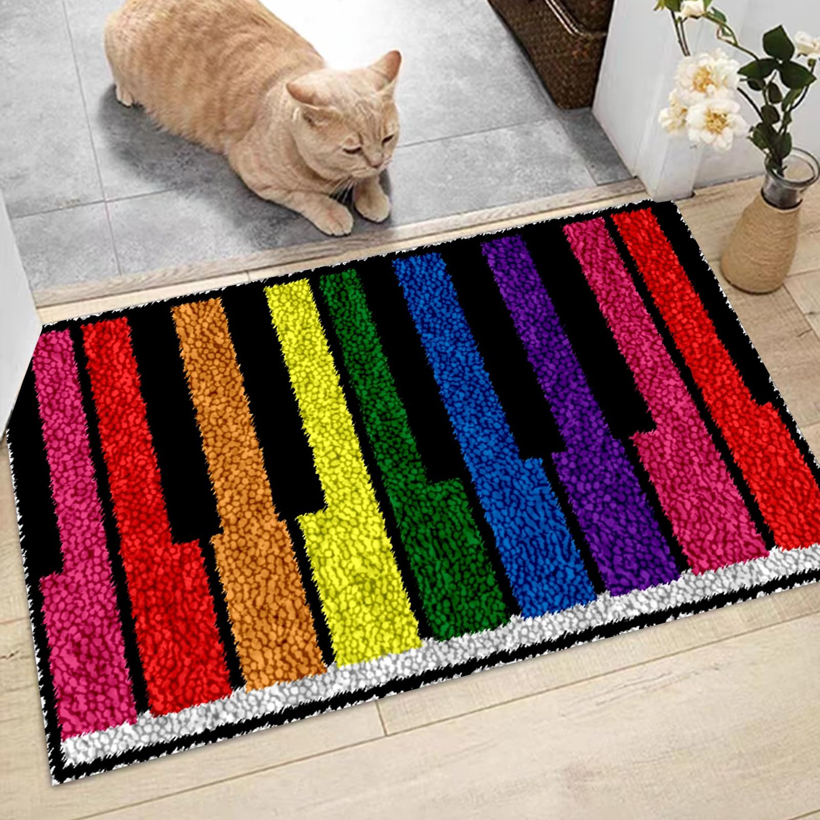 Kit per tappeto con gancio a scatto per adulti, kit di ricamo fai da te con tela stampata, grande filato all'uncinetto, kit per cuscino da pavimento king size 85 x 115 cm, decorazione per la casa