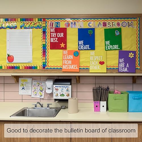 Miniatura 5 de PATIKIL Borde de tablero de anuncios de 2.3 pulgadas x 16.4 pies, tiras festoneadas para decoración de pared para taquilla, aula, póster de corcho,
