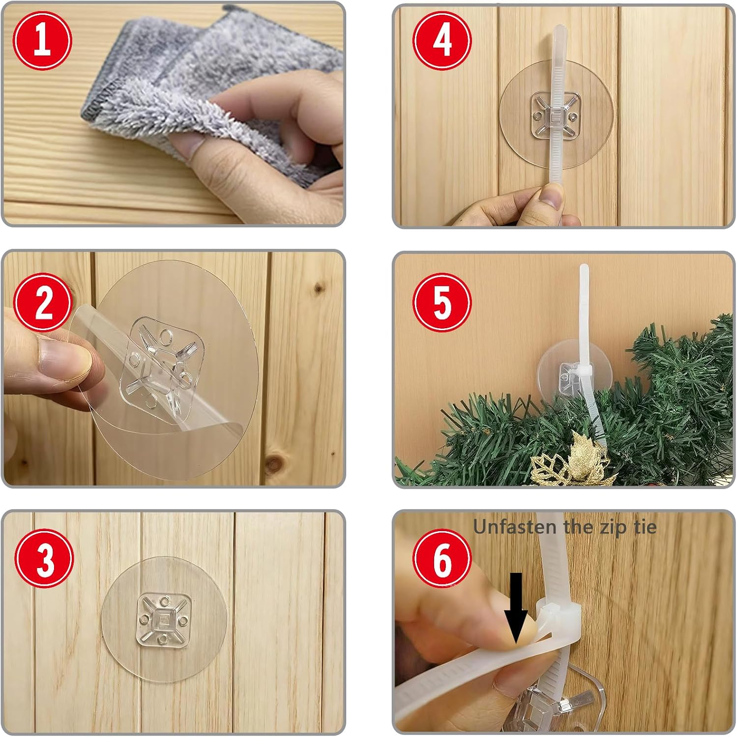 10 PCS Easter Mother's Day Garland Hangers for Mantle Easter Adjustable Garland Round Adhesive Hook for Fireplace Stocking 10" Releasable Zip Ties Clips Wreath Holder for Door Frame Furniture Straps