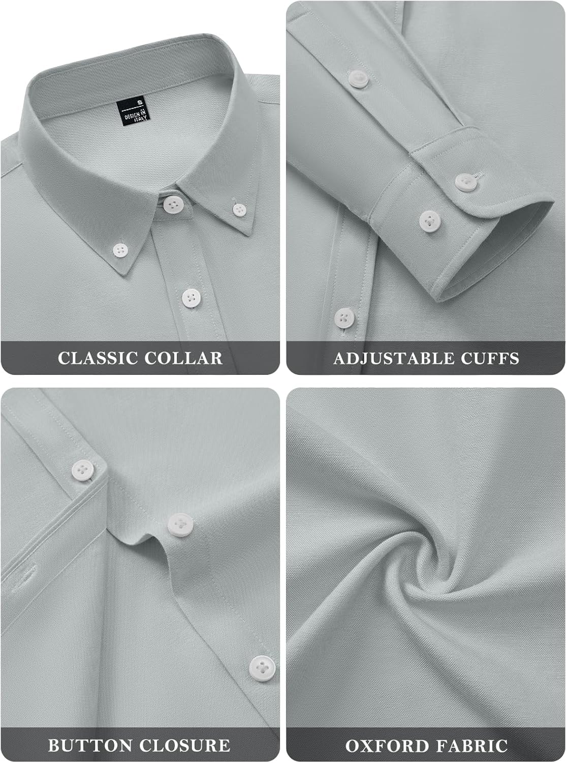 siliteelon Fitted Button Down Shirts for Women Oxford Shirt Cotton Dress Shirts Collared Long Sleeve Wrinkle Free Blouse Tops-Smoky Gray M - Image 3