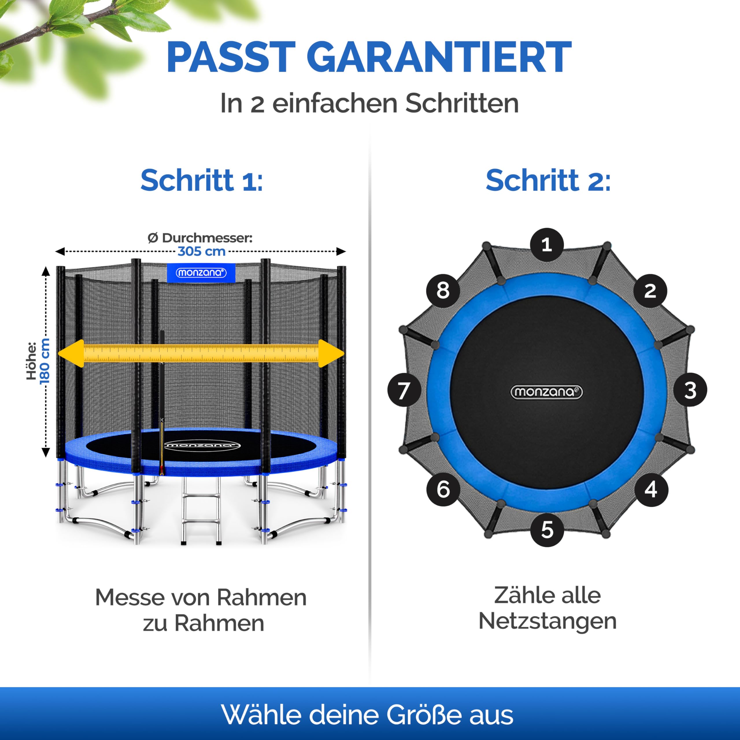 Monzana® Sicherheitsnetz Trampolin Ø 183/244/305/366/427 cm 6-8 Stangen UV-beständig Trampolinnetz Trampolinschutz