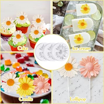 3pcs Daisy Silicone Mold for Candle Soap Making | Daisy Candle Mould, Flower Molds Silicone, Non-Stick Surface, Candles Candy DIY Tool
