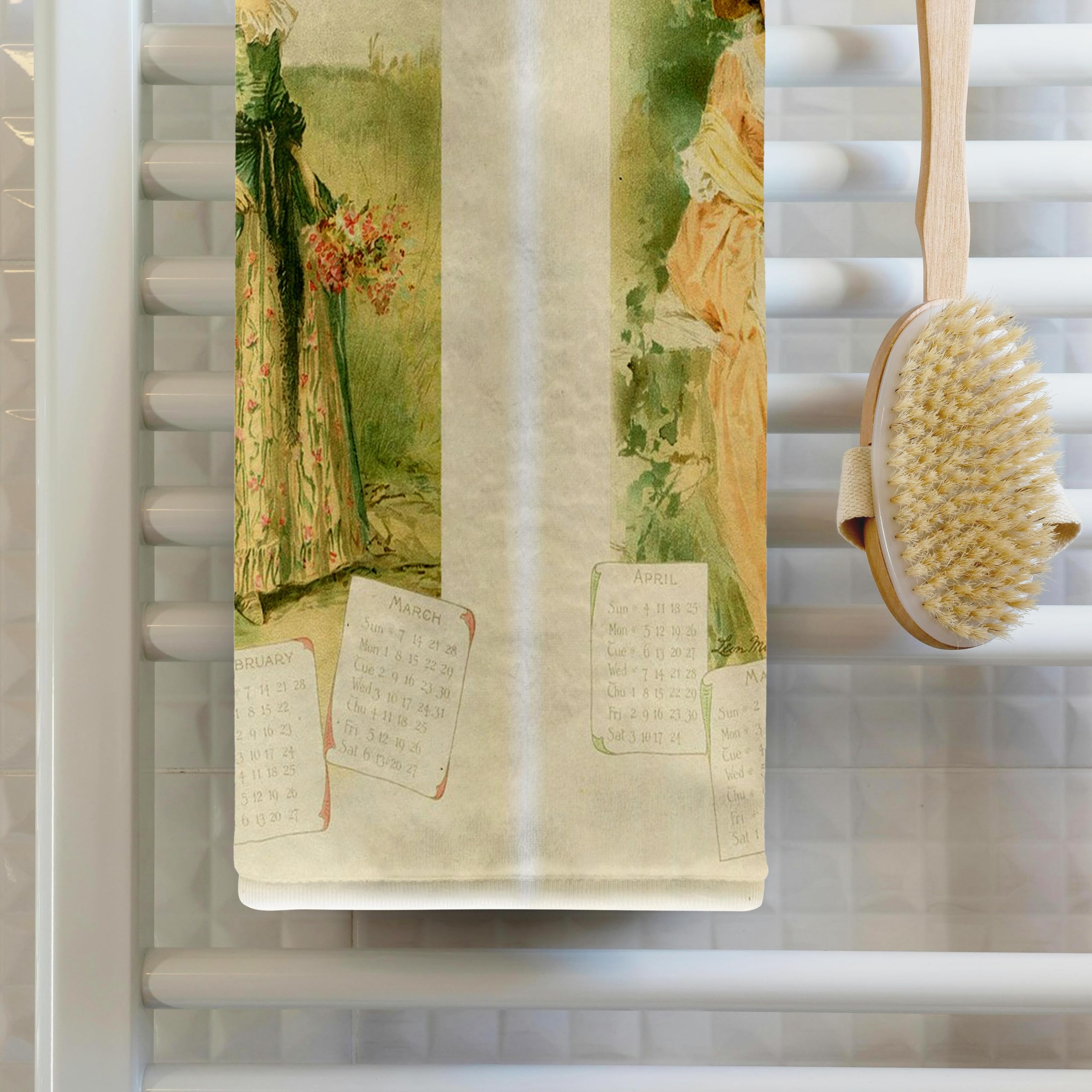 3dRose 15x22 Hand Towel - Victorian Calendar Ladies Victorian