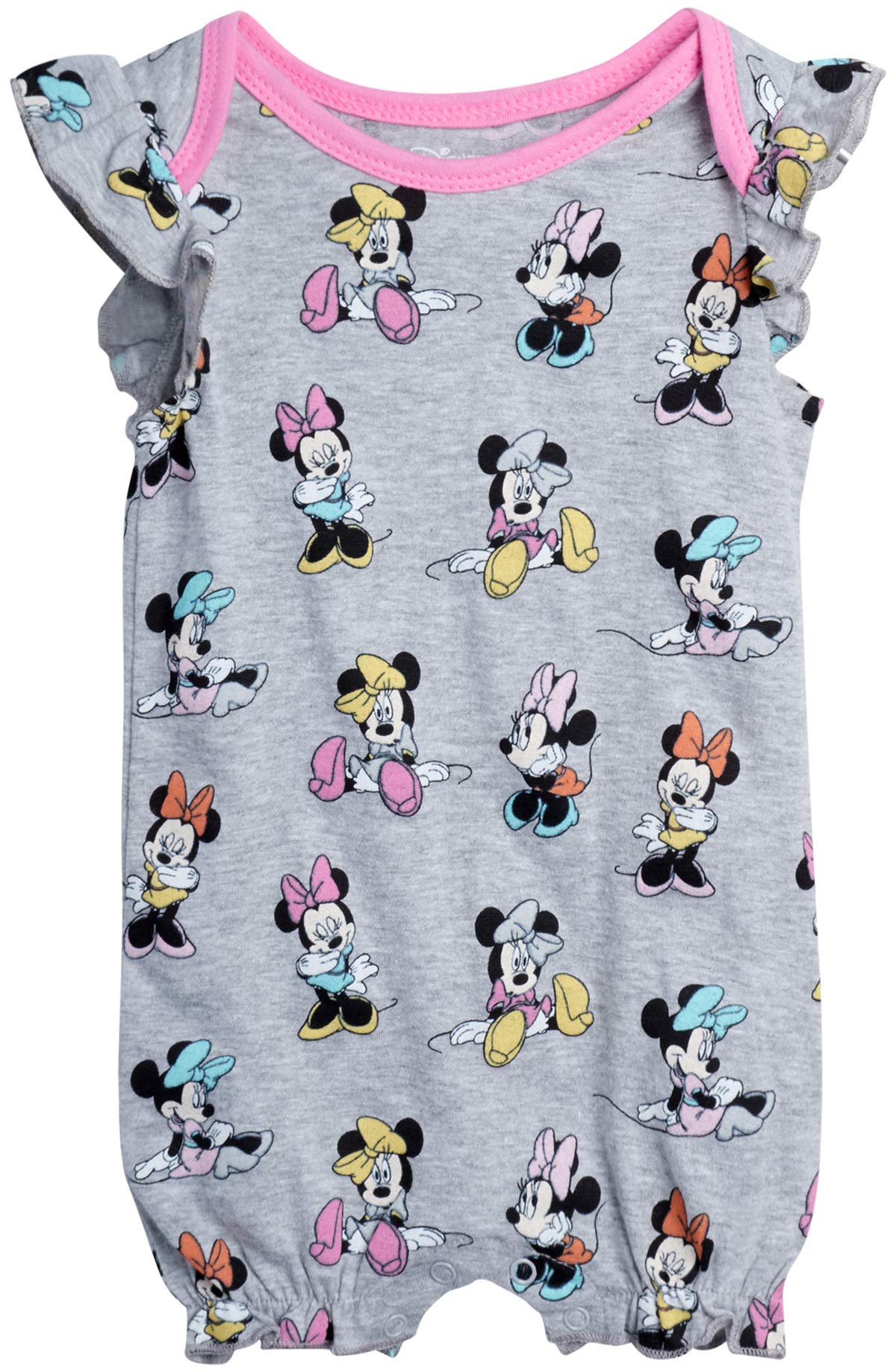 Disney Baby Girls Romper 2 Pack: Minnie Mouse Ruffle Sleeve Romper (Newborn/Infant), Size 3-6 Months, Pink Minnie/Grey Multi Minnie