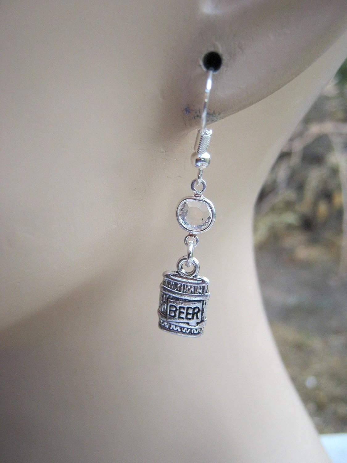 Personalized Beer Barrel Earrings, Alcohol Birthstone Earrings, Brewery Earrings, Bartender Charm Jewelry