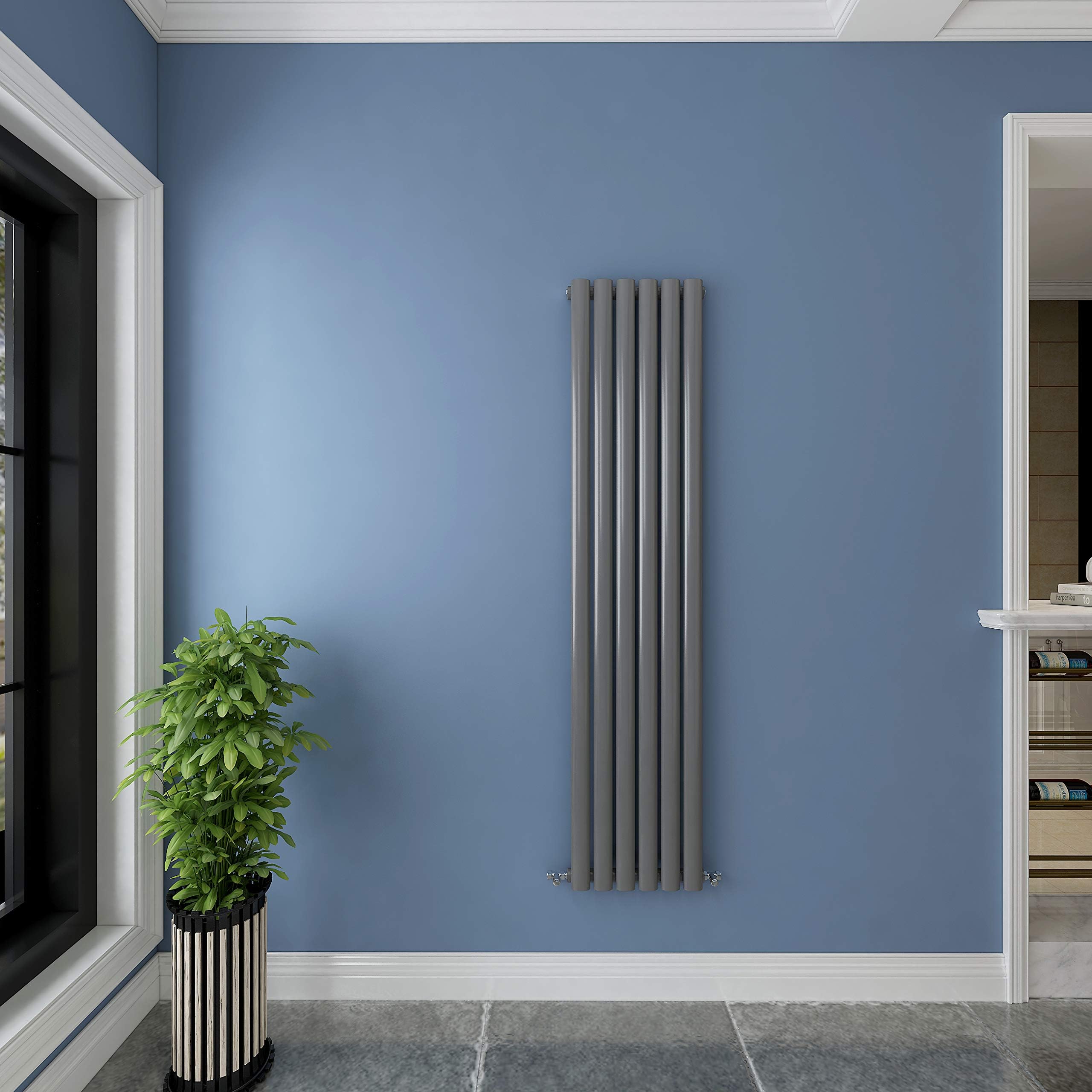 Acezanble∣Anthracite Radiators Single Oval Column Panel Vertical 1600mm Slim Tall Radiator Centre Heating for Bathroom Kitchen Living Room Small Large Average