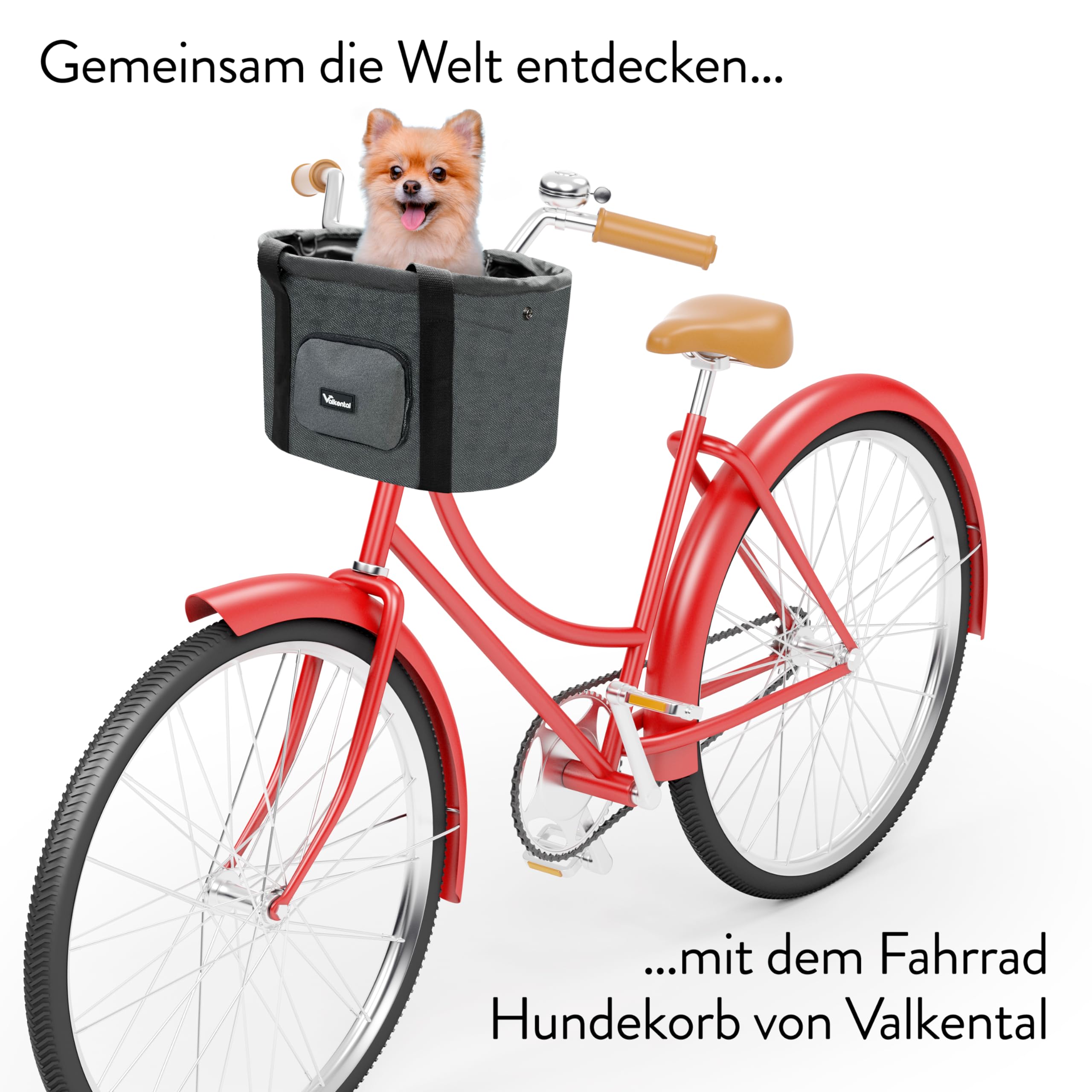 Valkental - Fahrradkorb für Hunde KLICKfix Kompatibel | Ideal als Einkaufskorb | Stabil und Sicher | Inkl. Bodenkissen & Praktischen Fächern