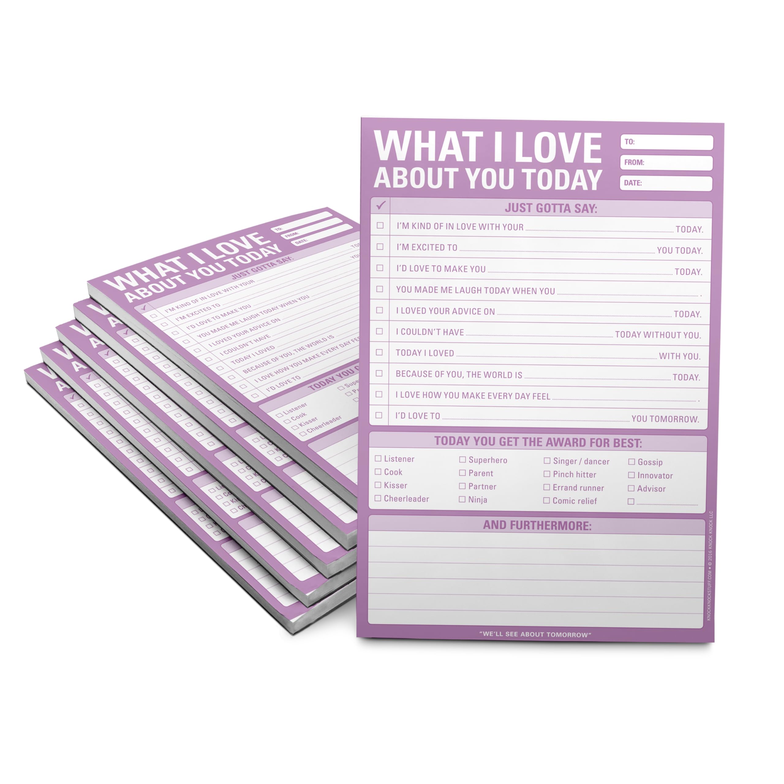 Knock Knock 6-Count What I Love about You Today Pads, Love Letter Paper Checklist Lunch Box Notes for Husband, 6 x 9-inches