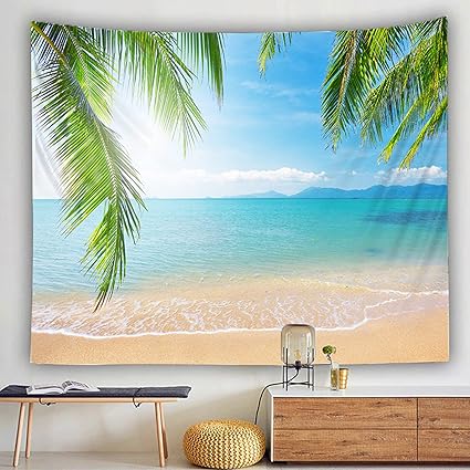 Amazon Co Jp タペストリー シーサイド 0 150cm ハワイビーチ スカイ ココナツの木 美しい海 海と砂浜 海岸 ビーチと椰子の木 新居祝い 個性的 ソファー レジャーシートカバー ウォールカーテン 撮影バック ピクニックマット 部屋の防壁 マフラー ビーチストール