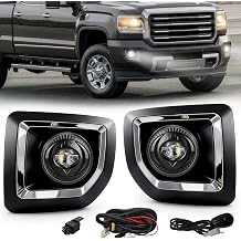 Shocklight LED Fog Lights Complete Kit Compatible with 2015 2016 2017 2018 2019 GMC Sierra 2500HD 3500HD, Clear Lens Replacement Fog Lamps Assembly with Wiring Harness & On/Off Switch