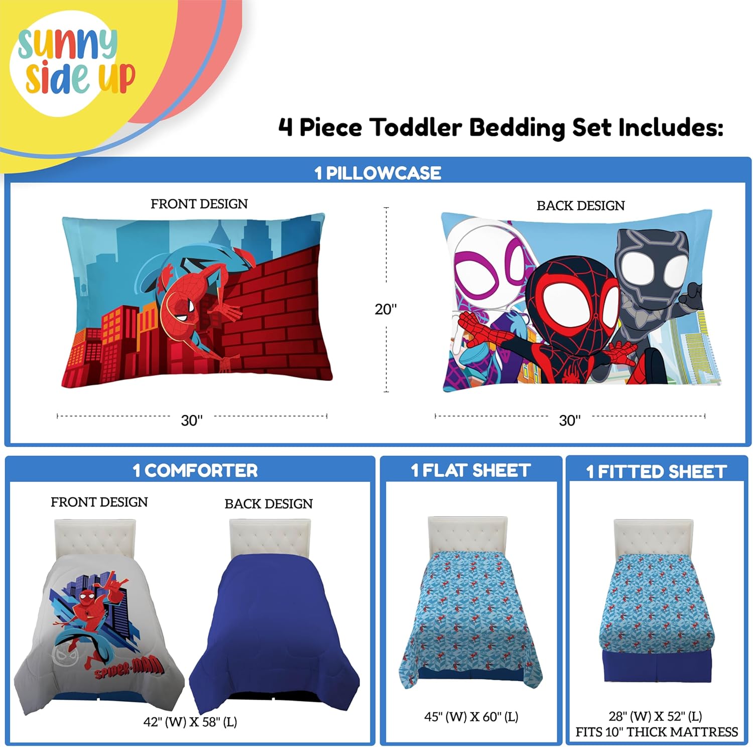 Sunny Side Up Kids Comforter Set Includes Sheets and Pillow Covers - Soft and Cozy Bed Set for Stylish Room Decor, Gray - Spiderman, 4 Piece Toddler Bedding - Image 3