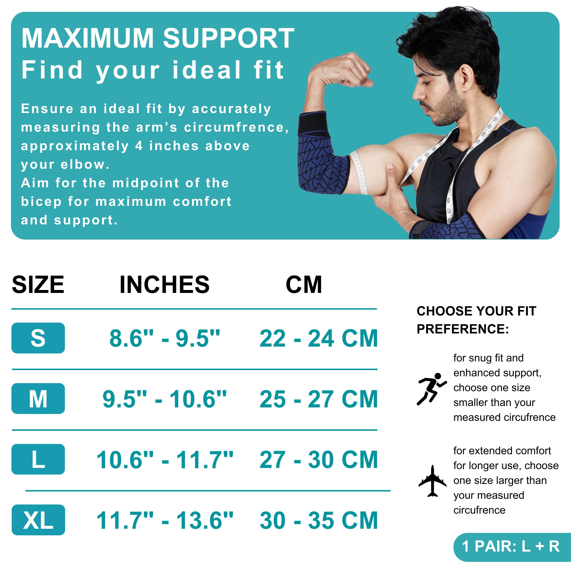 Dr Fitzy 1 Pair Elbow Support for Gym Workout, 3d Compression Tennis Elbow Band for Men and Women, Elbow Sleeves for Gym with Arm Band and Anti Slip Grip, 2 Units Elbow Cap Brace for Pain Relief (Blue, L) - Image 5 thumbnail