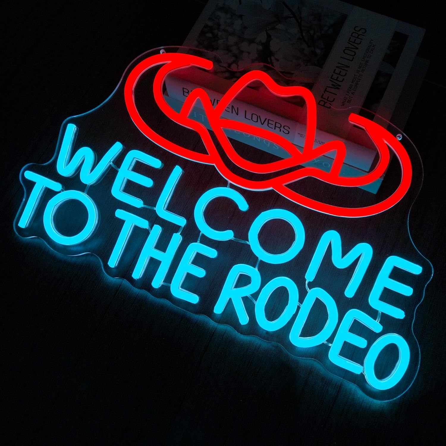 Welcome to the Rodeo Neon Sign Cowboy Hat Neon Light Rodeo Party Decorations Western Decor for Living Room Man Cave Bar Themed Party Lighting Cowboy Gift for Men, Women(16.5 * 9.7inch)