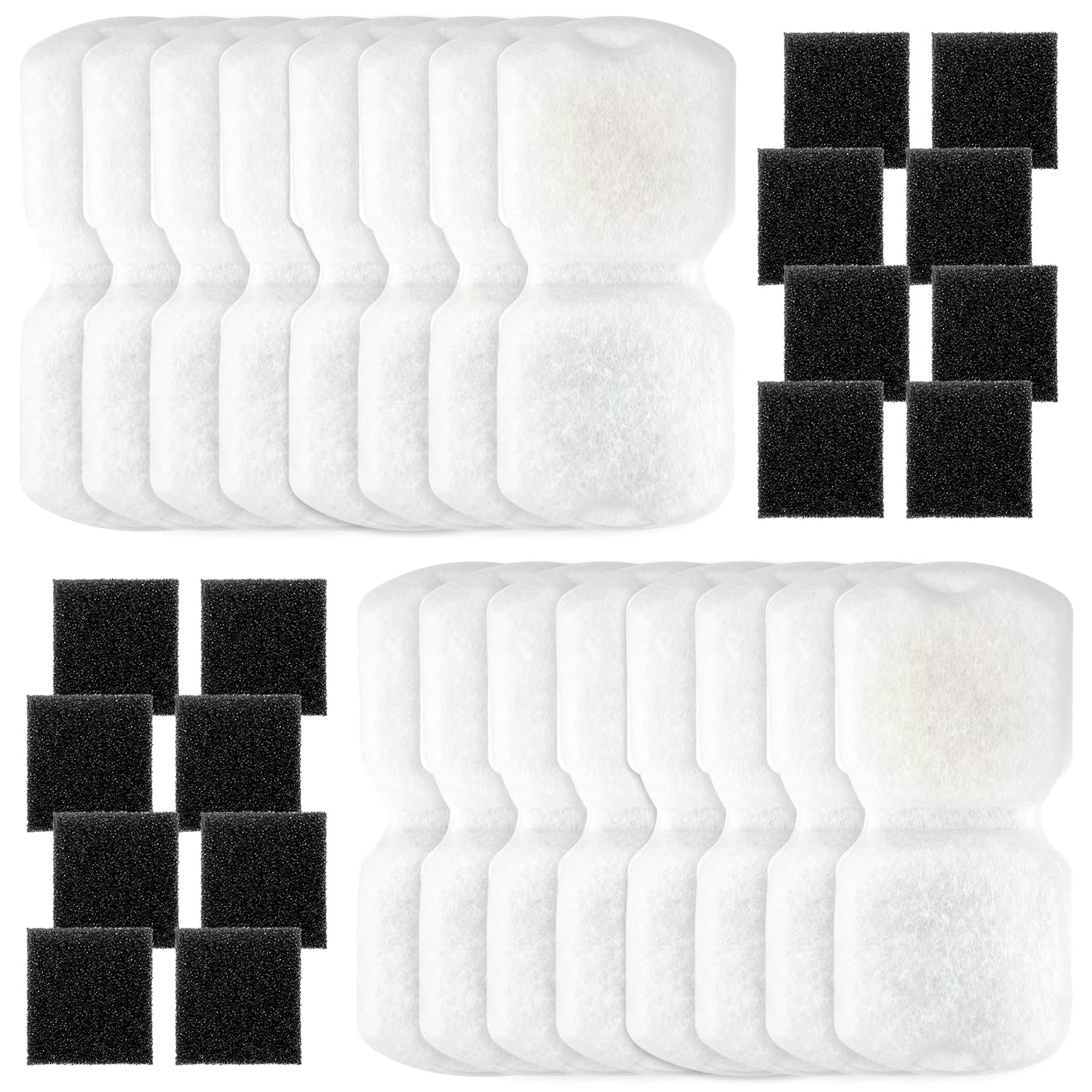 32 Pack Pet Water Fountain Filters, Includes 16 Carbon and 16 Foam Filters, Compatible with Cat Water Fountain for Fresh and Clean