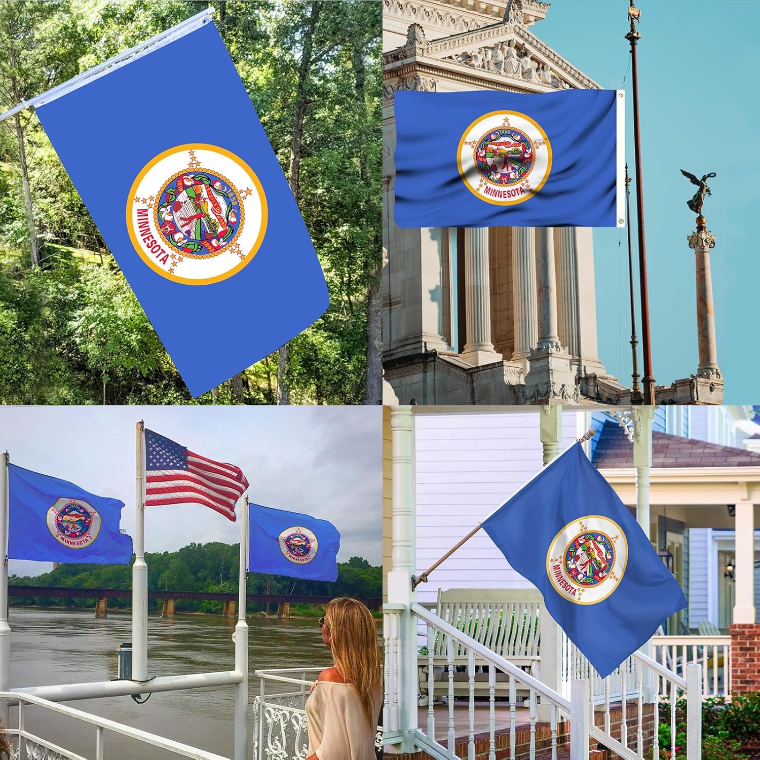 Minnesota Flag 3x5 Outdoor Double Sided - Heavy Duty 3Ply Polyester Minnesota State Flags Long Lasting 4 Rows Hemming MN Flag with 2 Brass Grommets 3 X 5 Ft