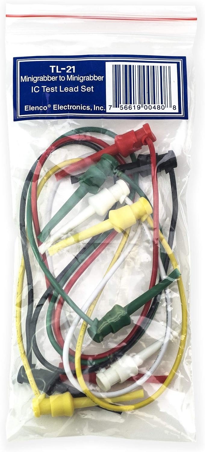 Elenco Electronics TL-21 Mini Grabber for IC Test Lead, RED, Green,Yellow,Black,White