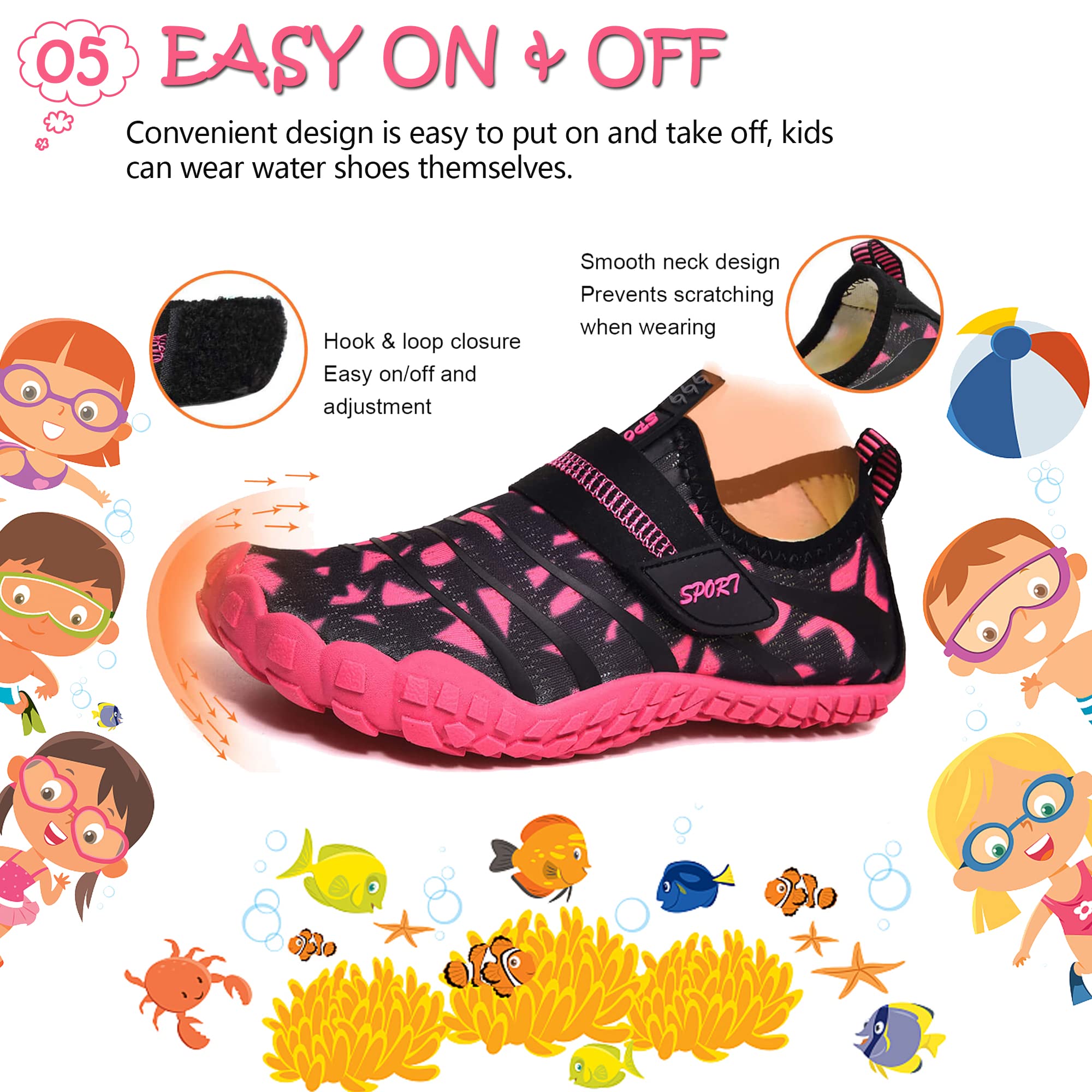 Wasserschuhe für Kinder, Jungen, Mädchen, Strandschuhe, Aqua, Schwimmschuhe, Pool, Barfußschuhe, schnell trocknend, leicht, Kinder, Surfen, Tauchschuhe, schwarz/rot, 36 EU