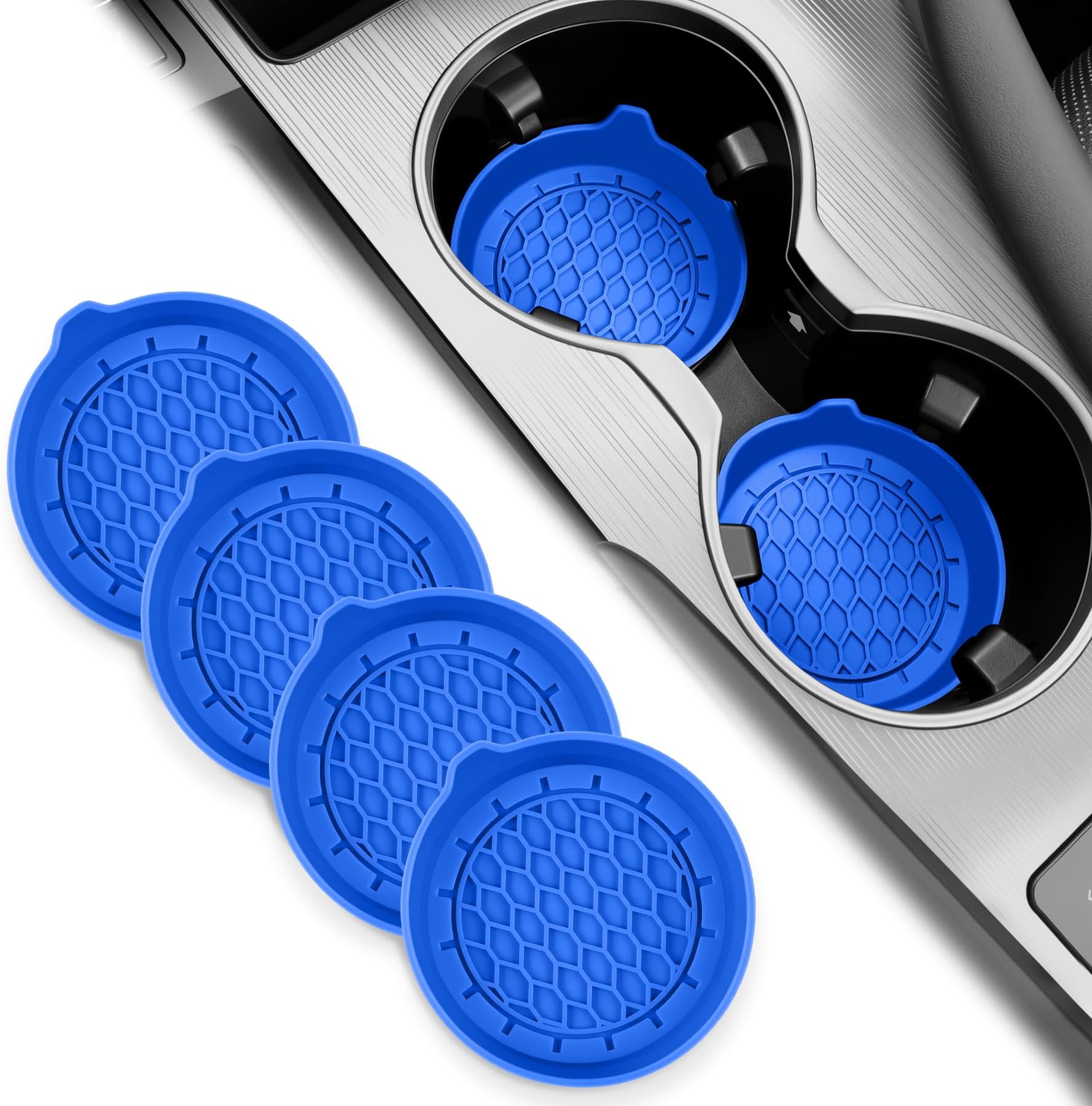 SINGARO Car Cup Holder Coaster, Silicone Cup Holder Insert, Universal Non-Slip Cup Holders, Car Accessories Interior for Women and Man 4 Pack Blue