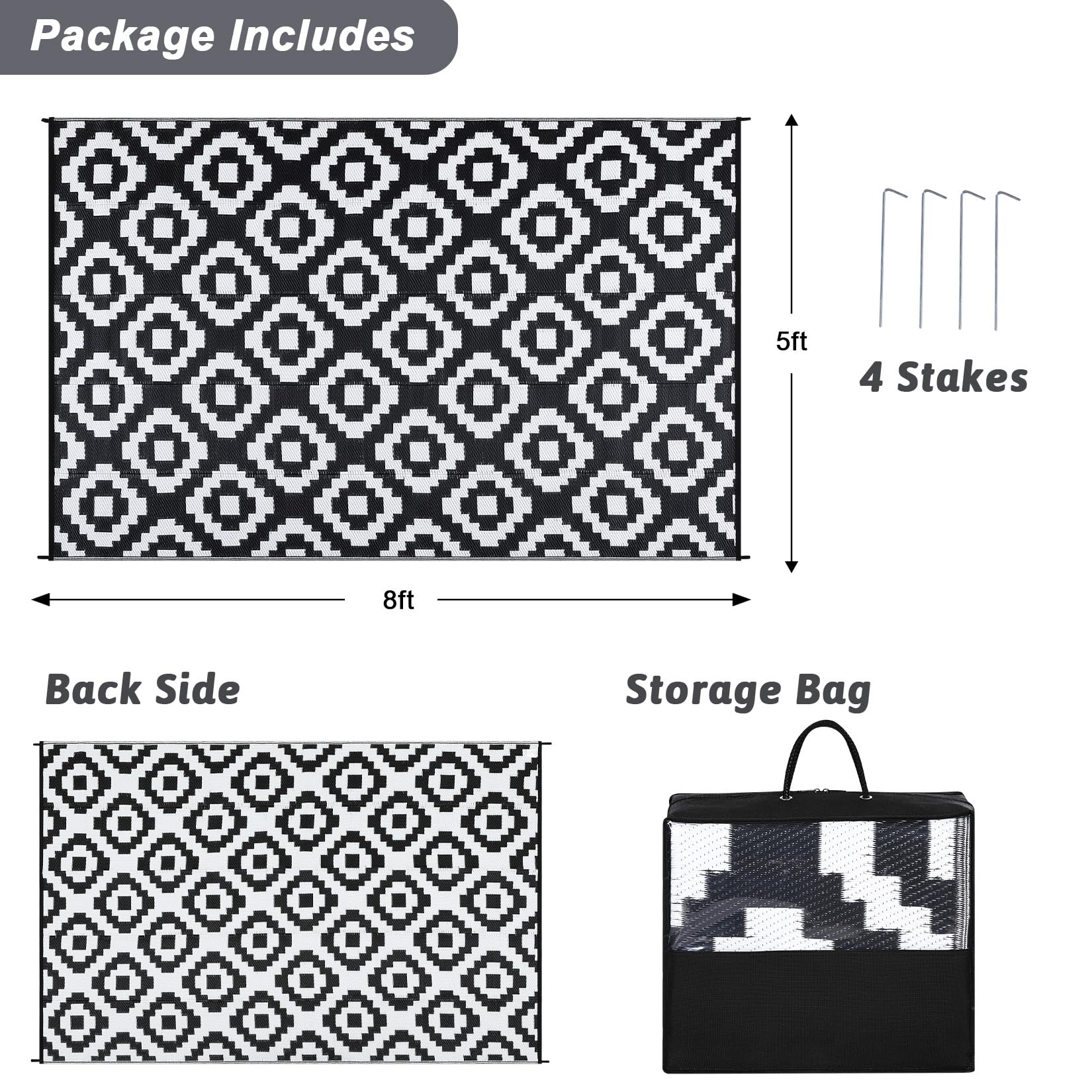 GraveeLife - Alfombra para Exteriores con Material de Paja de plástico para Exteriores, Reversible, Impermeable, para Camping, portátil, Ideal para Caravana, Porche, balcón y Playa