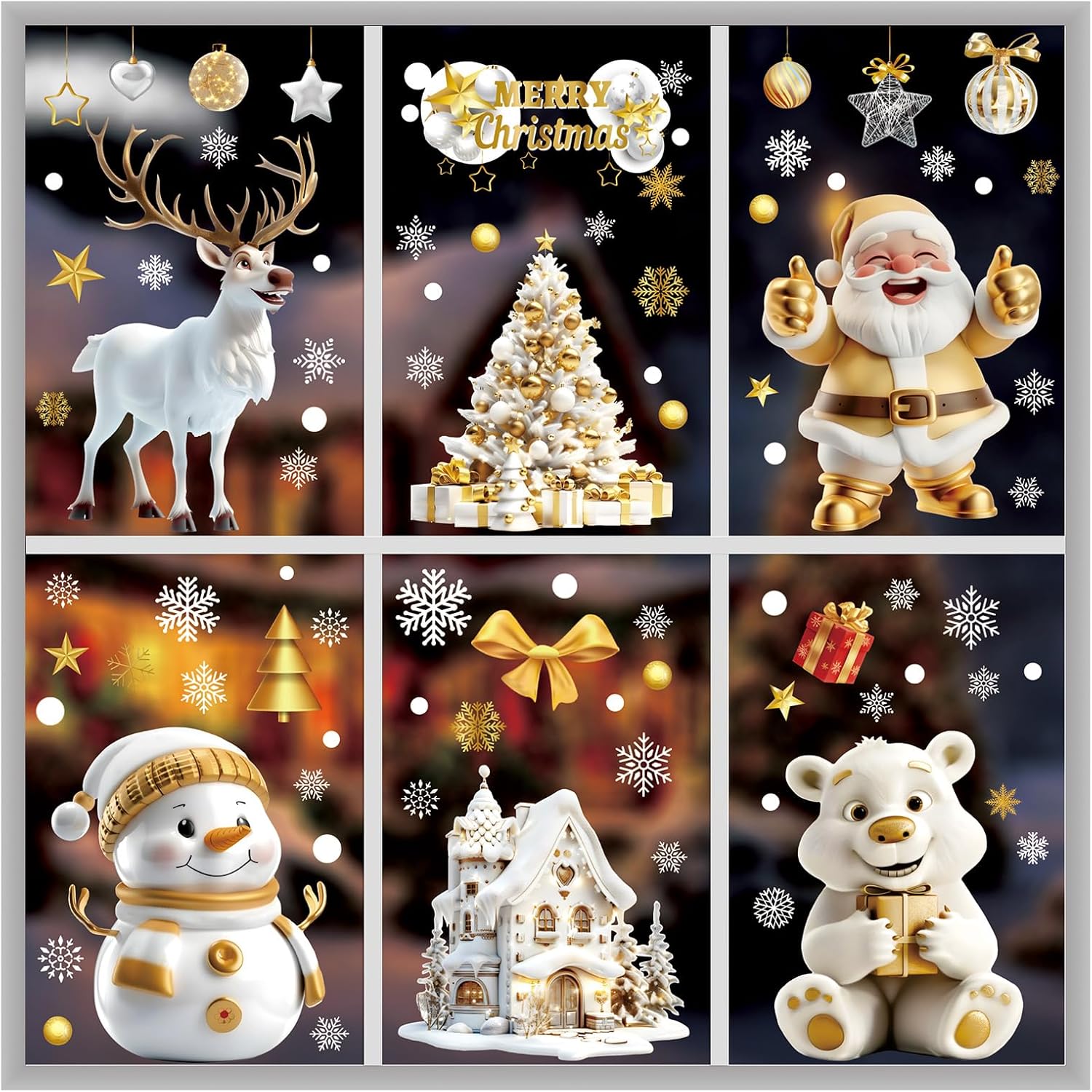 150 pcs Golden Christmas Window Stickers 9 Sheets Cling Static